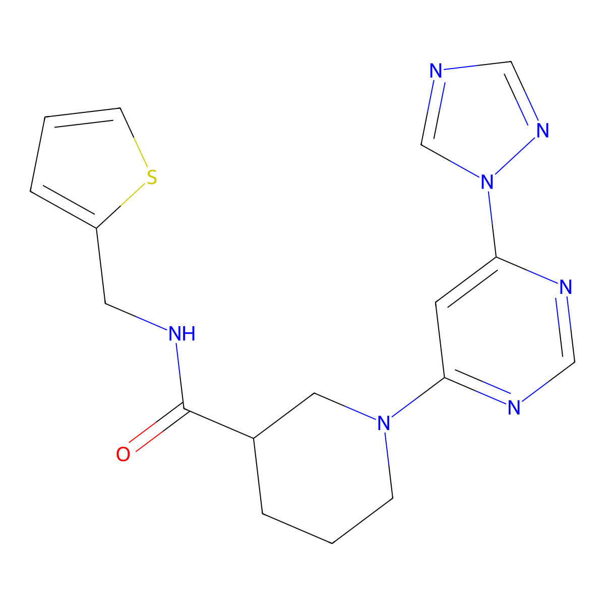 1-(6-(1H-1,2,4-triazol-1-yl)pyrimidin-4-yl)-N-(thiophen-2-ylmethyl)piperidine-3-carboxamide molecular structure, CAS 1797563-12-2