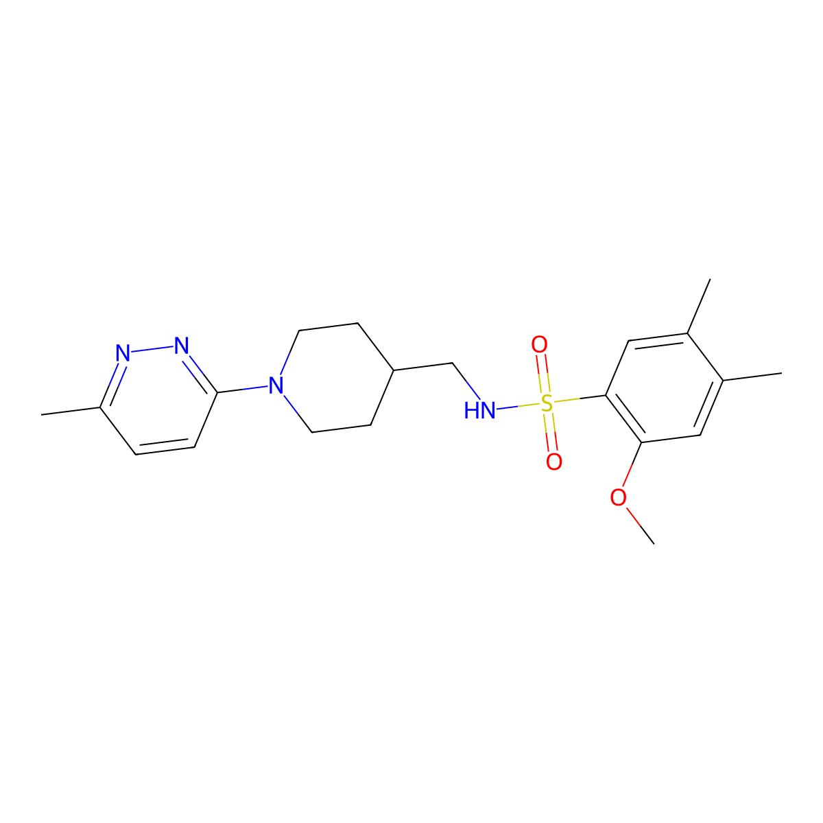 2-methoxy-4,5-dimethyl-N-((1-(6-methylpyridazin-3-yl)piperidin-4-yl)methyl)benzenesulfonamide molecular structure, CAS 1797563-22-4