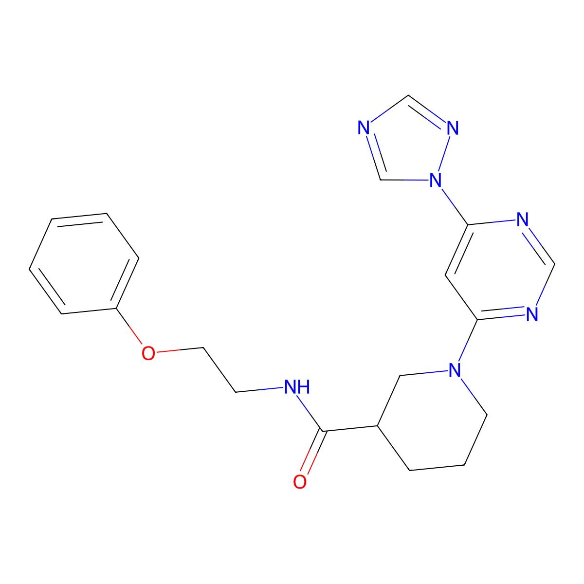 1-(6-(1H-1,2,4-triazol-1-yl)pyrimidin-4-yl)-N-(2-phenoxyethyl)piperidine-3-carboxamide molecular structure, CAS 1797563-29-1