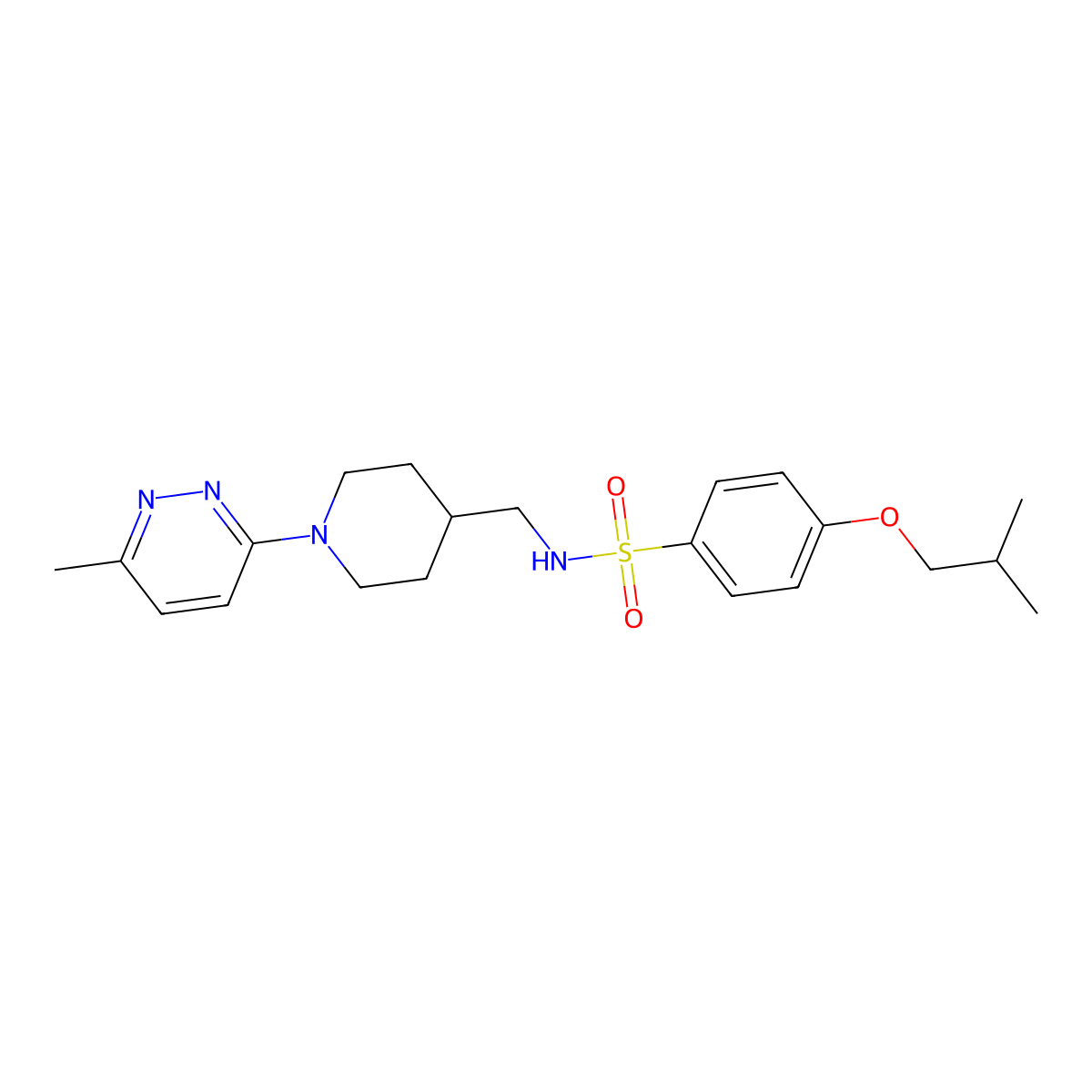 4-isobutoxy-N-((1-(6-methylpyridazin-3-yl)piperidin-4-yl)methyl)benzenesulfonamide molecular structure, CAS 1797563-32-6