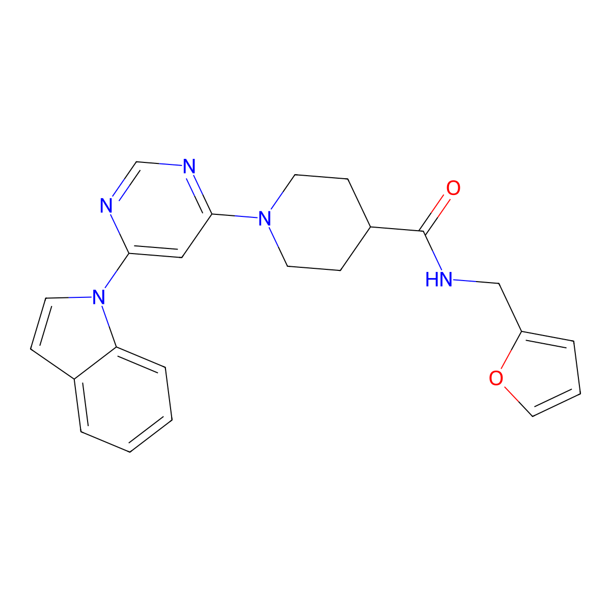 1-(6-(1H-indol-1-yl)pyrimidin-4-yl)-N-(furan-2-ylmethyl)piperidine-4-carboxamide molecular structure, CAS 1797563-34-8