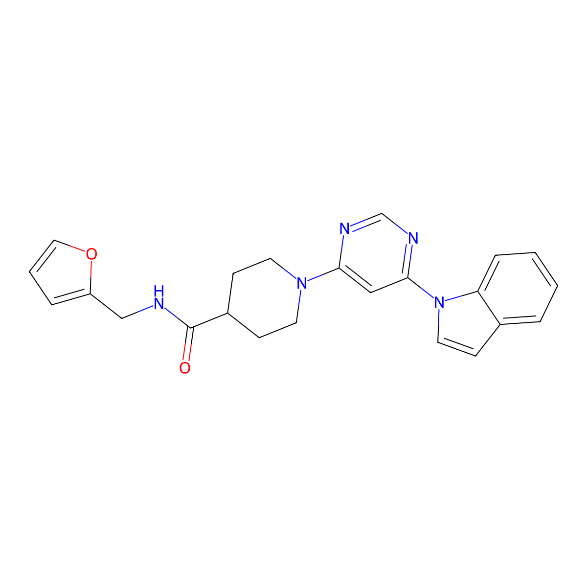 1-(6-(1H-indol-1-yl)pyrimidin-4-yl)-N-(furan-2-ylmethyl)piperidine-4-carboxamide molecular structure, CAS 1797563-34-8