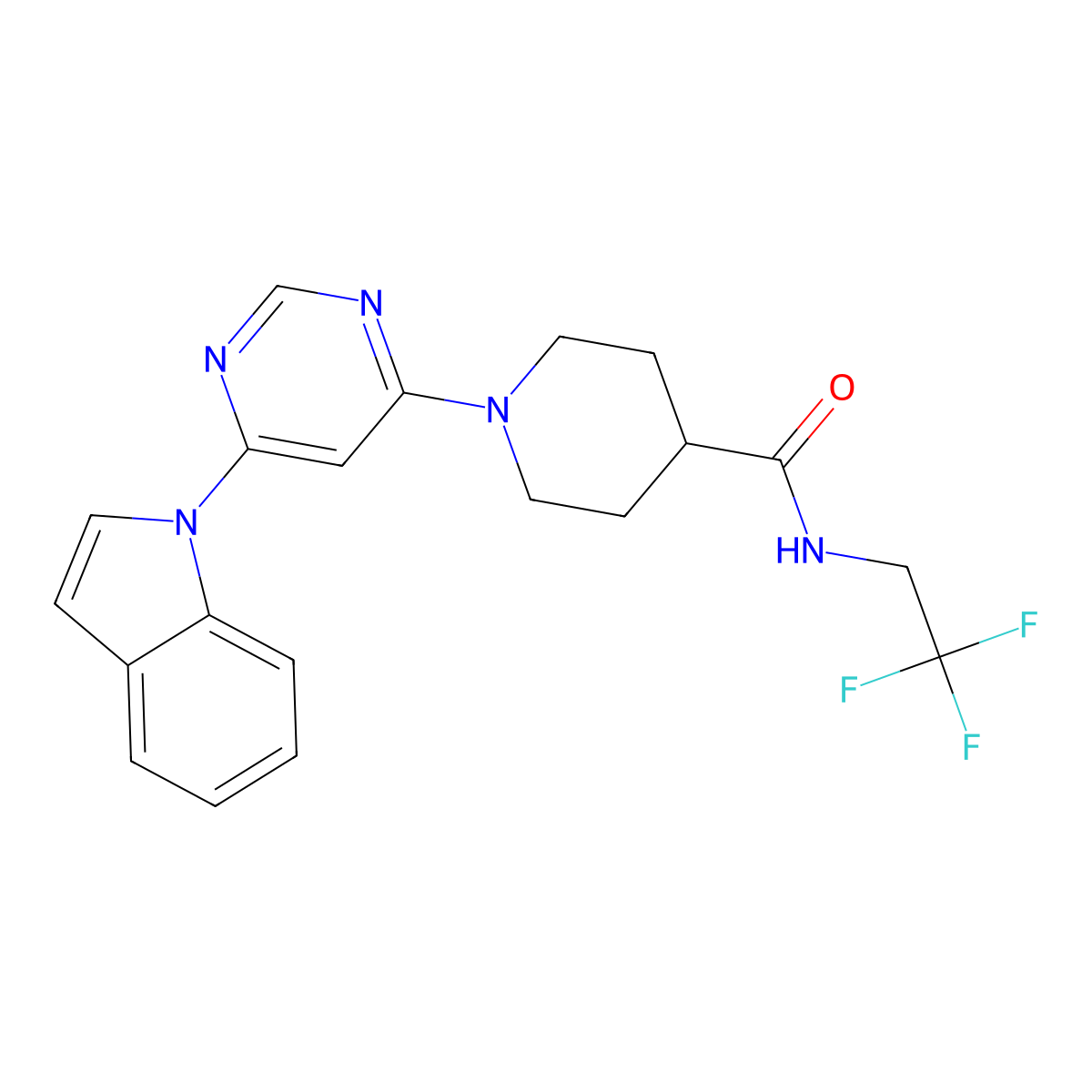 1-[6-(1H-indol-1-yl)pyrimidin-4-yl]-N-(2,2,2-trifluoroethyl)piperidine-4-carboxamide molecular structure, CAS 1797563-35-9