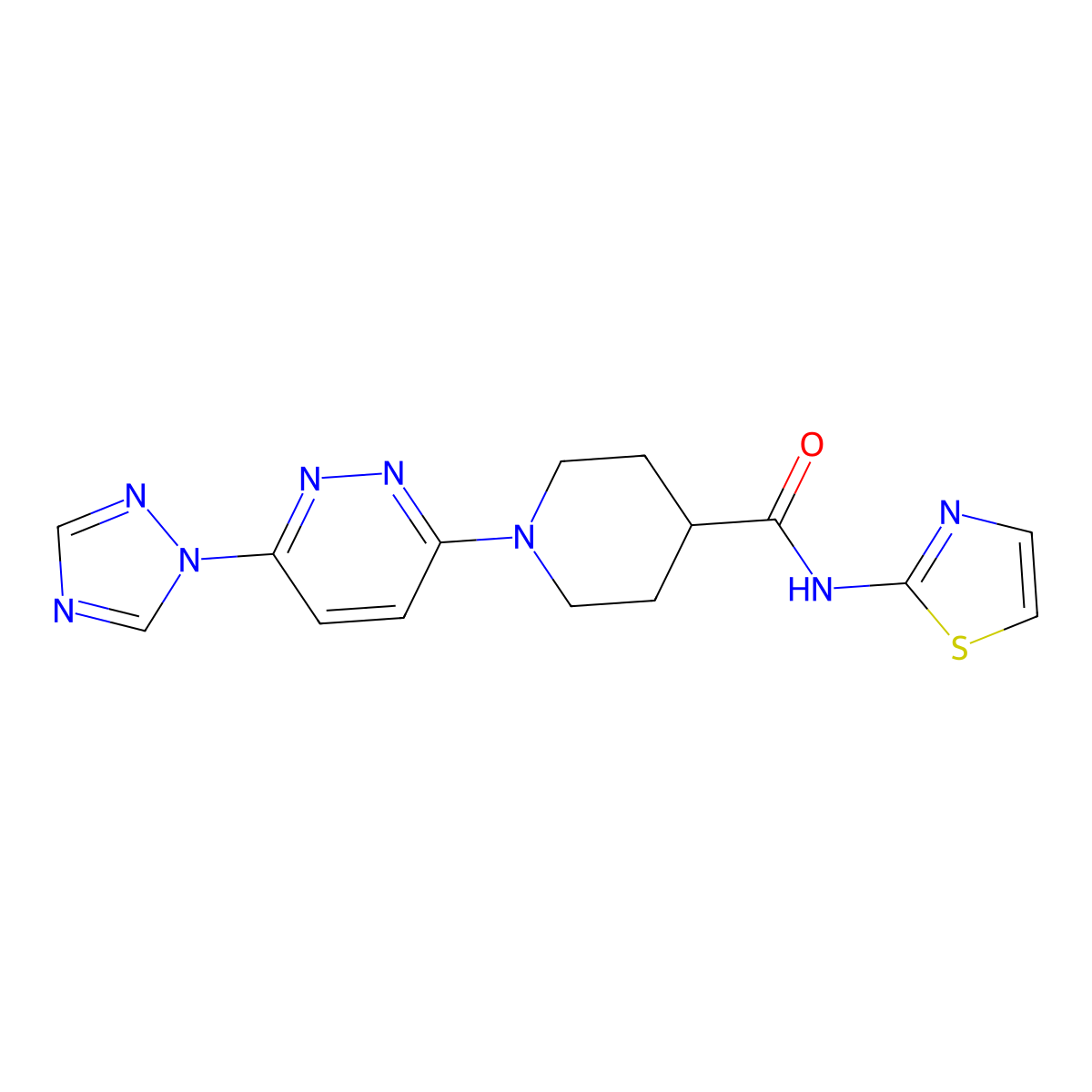 1-(6-(1H-1,2,4-triazol-1-yl)pyridazin-3-yl)-N-(thiazol-2-yl)piperidine-4-carboxamide molecular structure, CAS 1797563-42-8