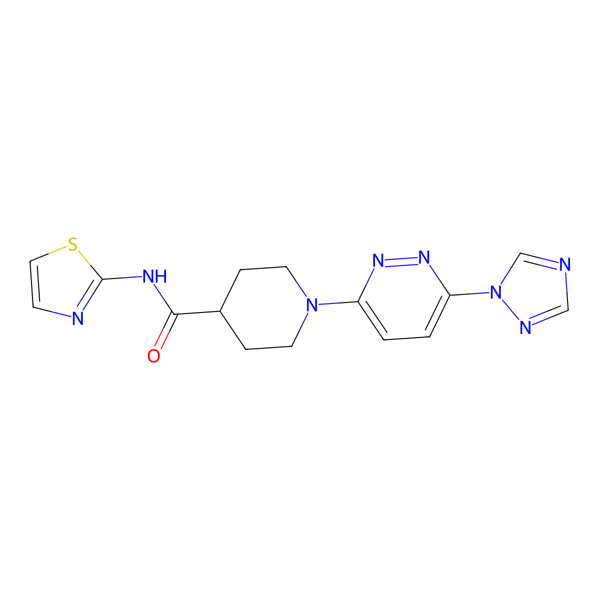 1-(6-(1H-1,2,4-triazol-1-yl)pyridazin-3-yl)-N-(thiazol-2-yl)piperidine-4-carboxamide molecular structure, CAS 1797563-42-8