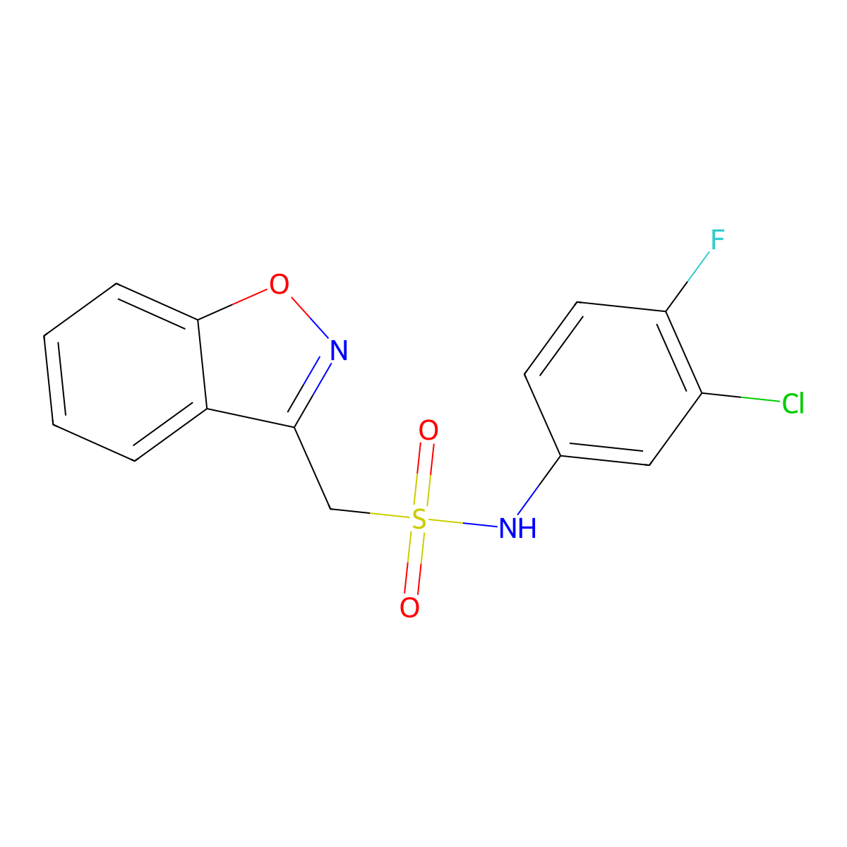 1-(benzo[d]isoxazol-3-yl)-N-(3-chloro-4-fluorophenyl)methanesulfonamide molecular structure, CAS 1797563-62-2