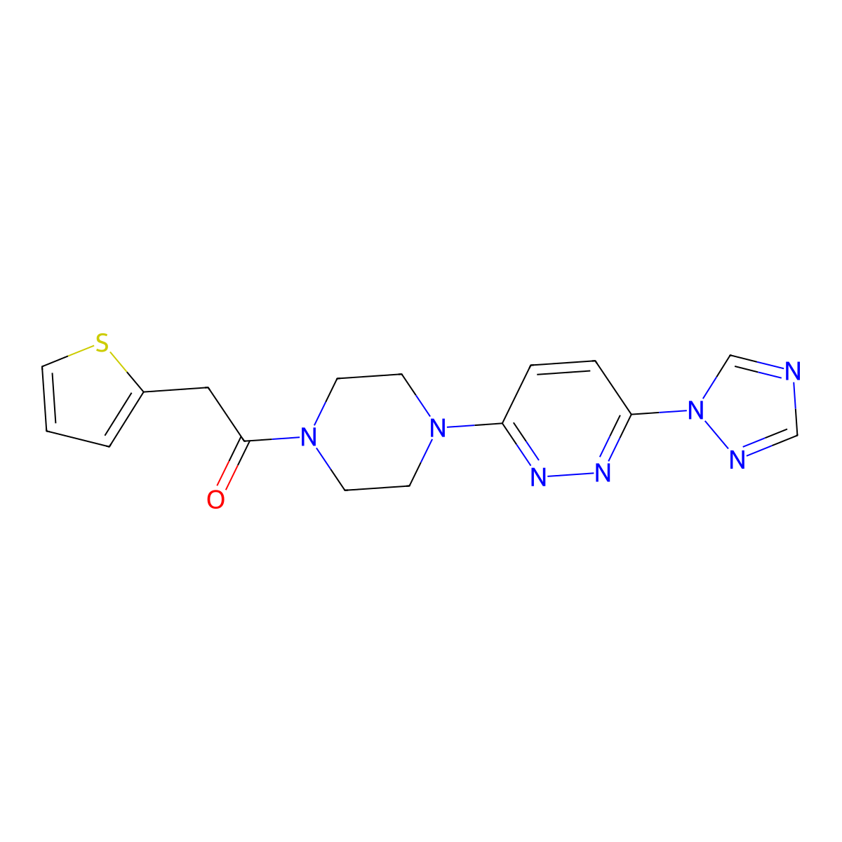 1-(4-(6-(1H-1,2,4-triazol-1-yl)pyridazin-3-yl)piperazin-1-yl)-2-(thiophen-2-yl)ethanone molecular structure, CAS 1797563-72-4