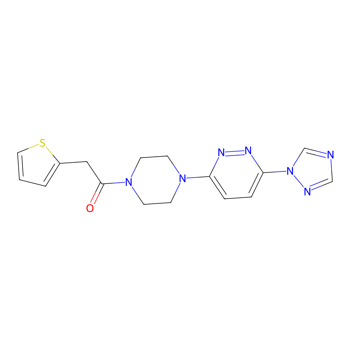 1-(4-(6-(1H-1,2,4-triazol-1-yl)pyridazin-3-yl)piperazin-1-yl)-2-(thiophen-2-yl)ethanone molecular structure, CAS 1797563-72-4