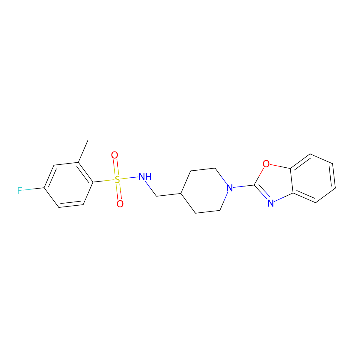 N-((1-(benzo[d]oxazol-2-yl)piperidin-4-yl)methyl)-4-fluoro-2-methylbenzenesulfonamide molecular structure, CAS 1797564-13-6