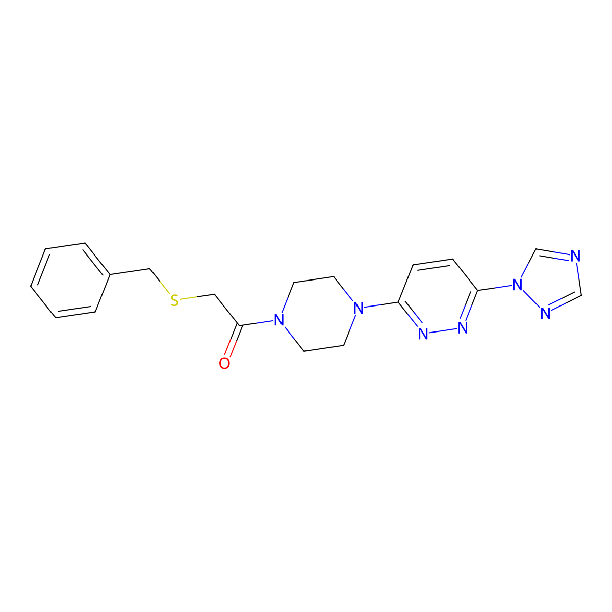 1-(4-(6-(1H-1,2,4-triazol-1-yl)pyridazin-3-yl)piperazin-1-yl)-2-(benzylthio)ethanone molecular structure, CAS 1797564-66-9