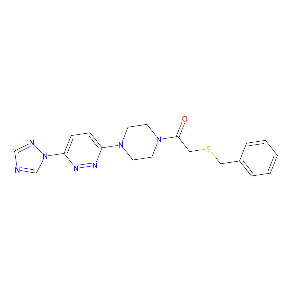 1-(4-(6-(1H-1,2,4-triazol-1-yl)pyridazin-3-yl)piperazin-1-yl)-2-(benzylthio)ethanone molecular structure, CAS 1797564-66-9