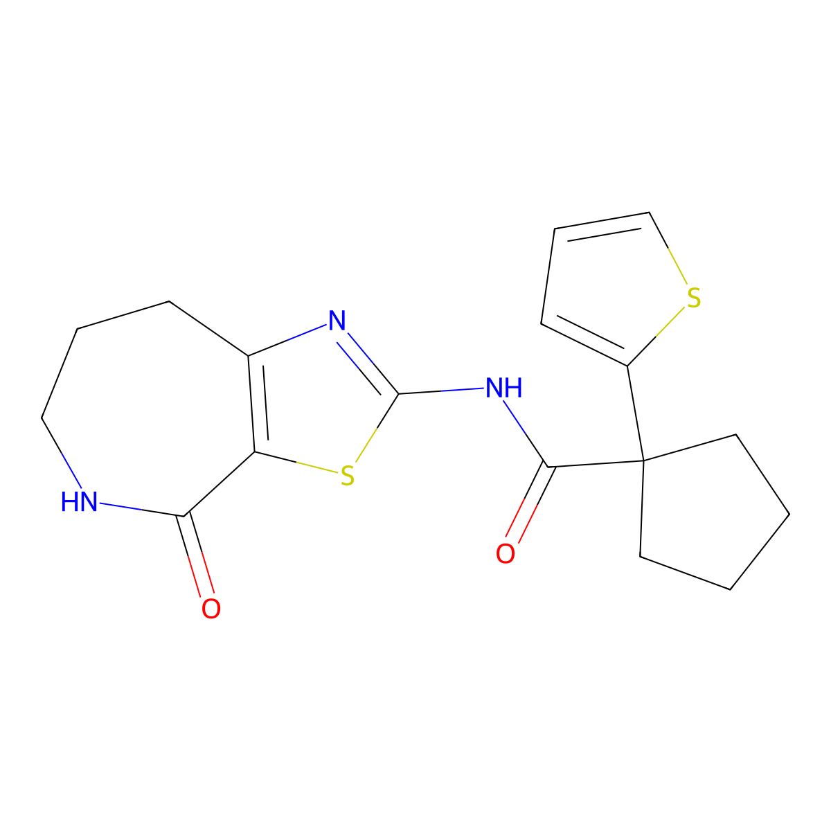 N-(4-oxo-5,6,7,8-tetrahydro-4H-thiazolo[5,4-c]azepin-2-yl)-1-(thiophen-2-yl)cyclopentanecarboxamide molecular structure, CAS 1797566-02-9