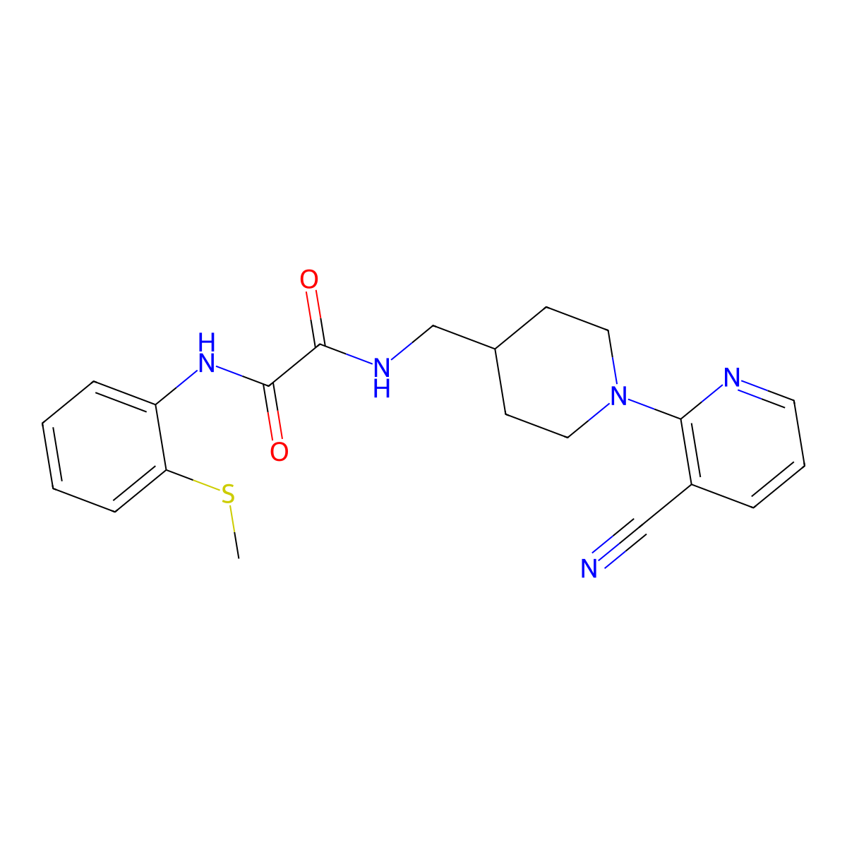 N1-((1-(3-cyanopyridin-2-yl)piperidin-4-yl)methyl)-N2-(2-(methylthio)phenyl)oxalamide molecular structure, CAS 1797570-87-6