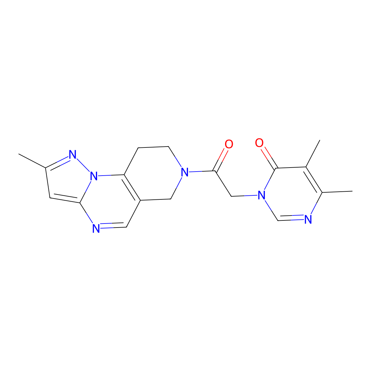 5,6-Dimethyl-3-(2-{4-methyl-2,3,7,11-tetraazatricyclo[7.4.0.0^{2,6}]trideca-1(9),3,5,7-tetraen-11-yl}-2-oxoethyl)-3,4-dihydropyrimidin-4-one molecular structure, CAS 1797572-05-4