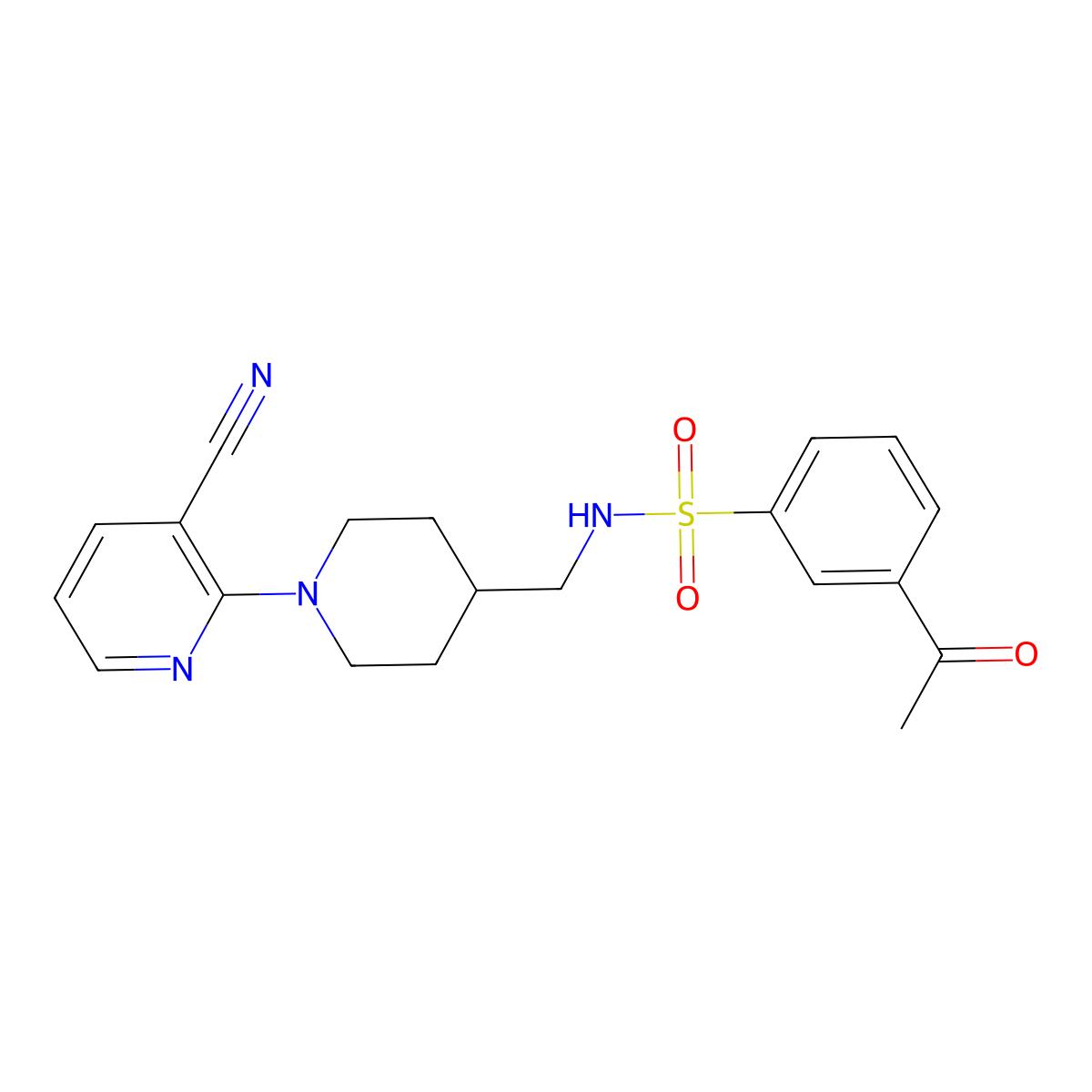 3-acetyl-N-((1-(3-cyanopyridin-2-yl)piperidin-4-yl)methyl)benzenesulfonamide molecular structure, CAS 1797572-09-8