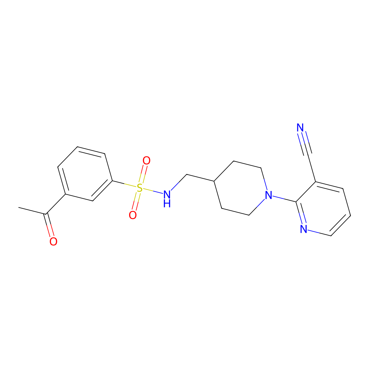 3-acetyl-N-((1-(3-cyanopyridin-2-yl)piperidin-4-yl)methyl)benzenesulfonamide molecular structure, CAS 1797572-09-8