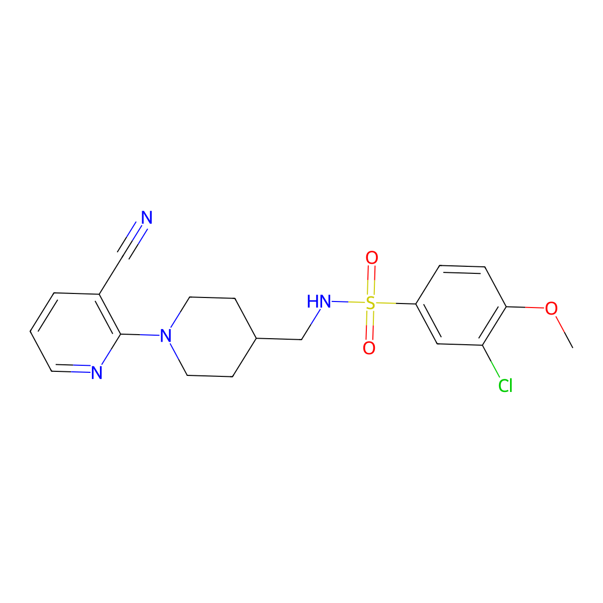 3-chloro-N-((1-(3-cyanopyridin-2-yl)piperidin-4-yl)methyl)-4-methoxybenzenesulfonamide molecular structure, CAS 1797572-27-0