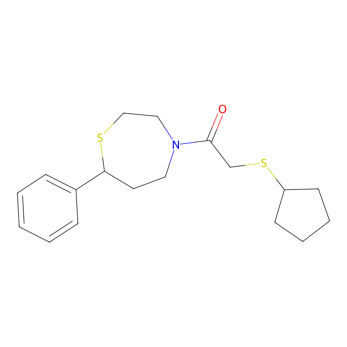 2-(Cyclopentylthio)-1-(7-phenyl-1,4-thiazepan-4-yl)ethanone molecular structure, CAS 1797572-51-0