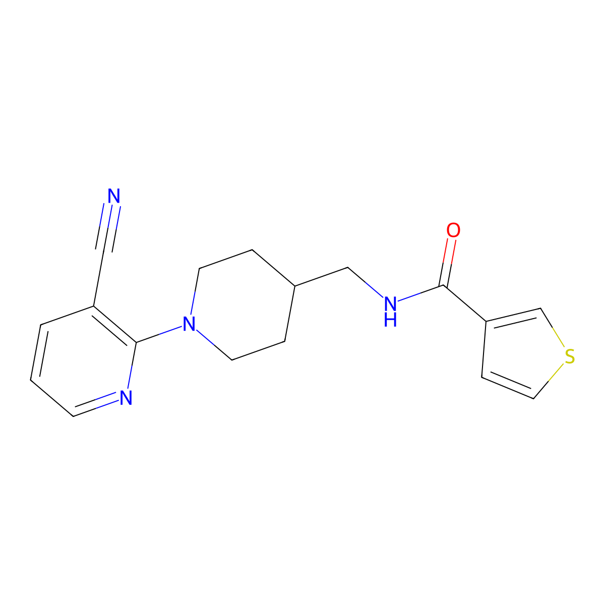N-((1-(3-cyanopyridin-2-yl)piperidin-4-yl)methyl)thiophene-3-carboxamide molecular structure, CAS 1797573-62-6