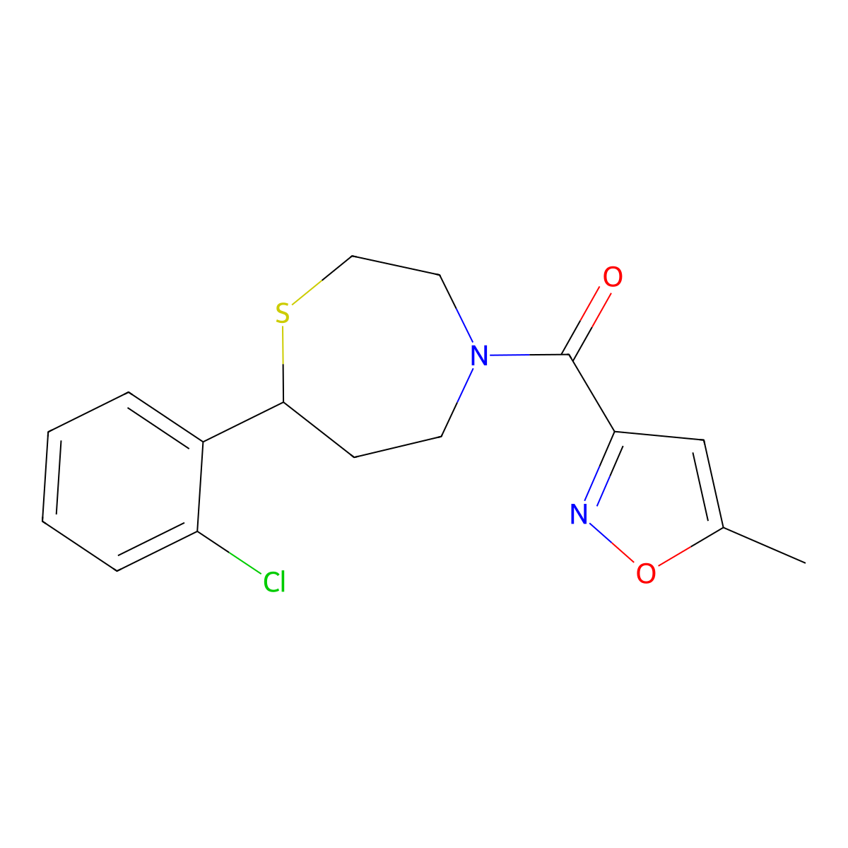 (7-(2-Chlorophenyl)-1,4-thiazepan-4-yl)(5-methylisoxazol-3-yl)methanone molecular structure, CAS 1797573-68-2