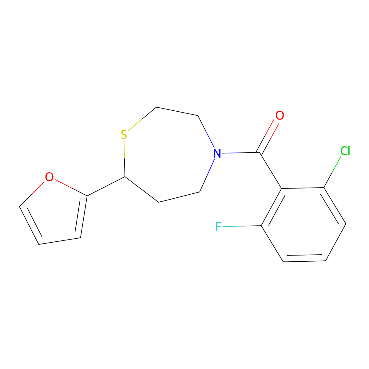(2-Chloro-6-fluorophenyl)(7-(furan-2-yl)-1,4-thiazepan-4-yl)methanone molecular structure, CAS 1797573-85-3