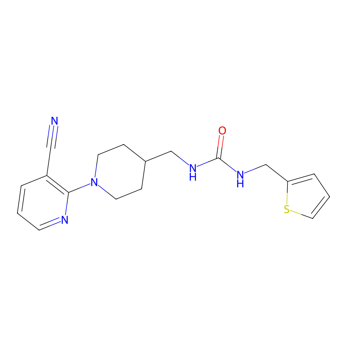 1-((1-(3-Cyanopyridin-2-yl)piperidin-4-yl)methyl)-3-(thiophen-2-ylmethyl)urea molecular structure, CAS 1797574-21-0