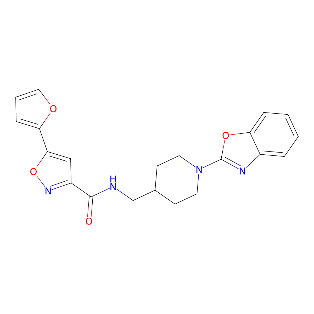 N-((1-(benzo[d]oxazol-2-yl)piperidin-4-yl)methyl)-5-(furan-2-yl)isoxazole-3-carboxamide molecular structure, CAS 1797574-99-2