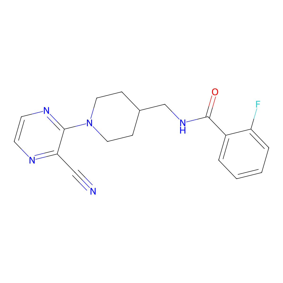N-((1-(3-cyanopyrazin-2-yl)piperidin-4-yl)methyl)-2-fluorobenzamide molecular structure, CAS 1797575-41-7