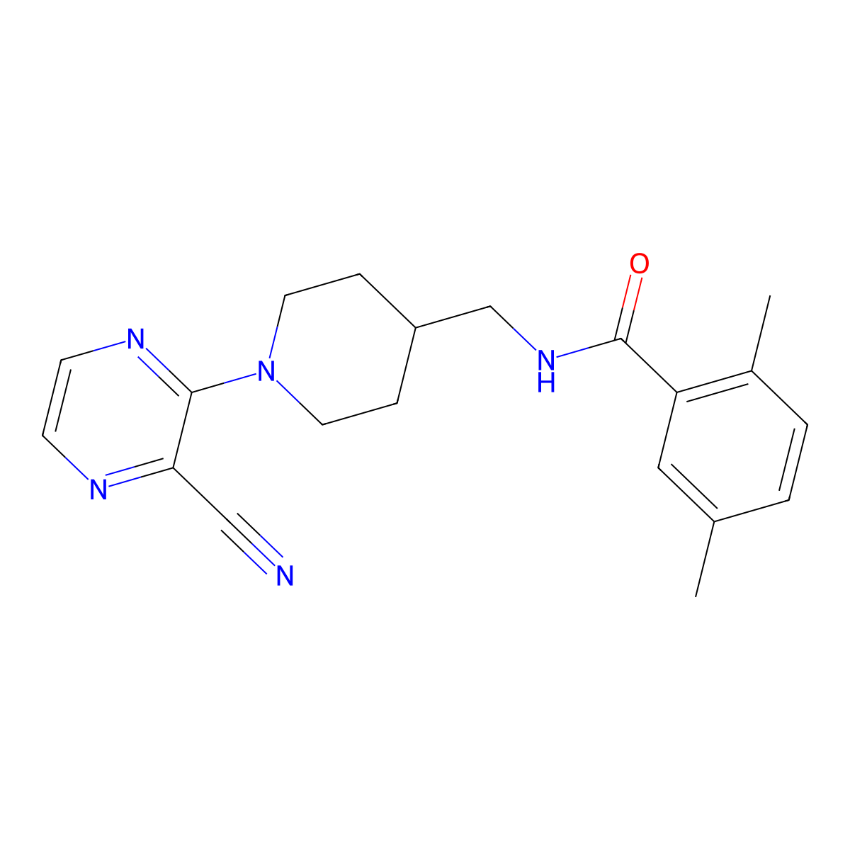 N-{[1-(3-cyanopyrazin-2-yl)piperidin-4-yl]methyl}-2,5-dimethylbenzamide molecular structure, CAS 1797575-70-2