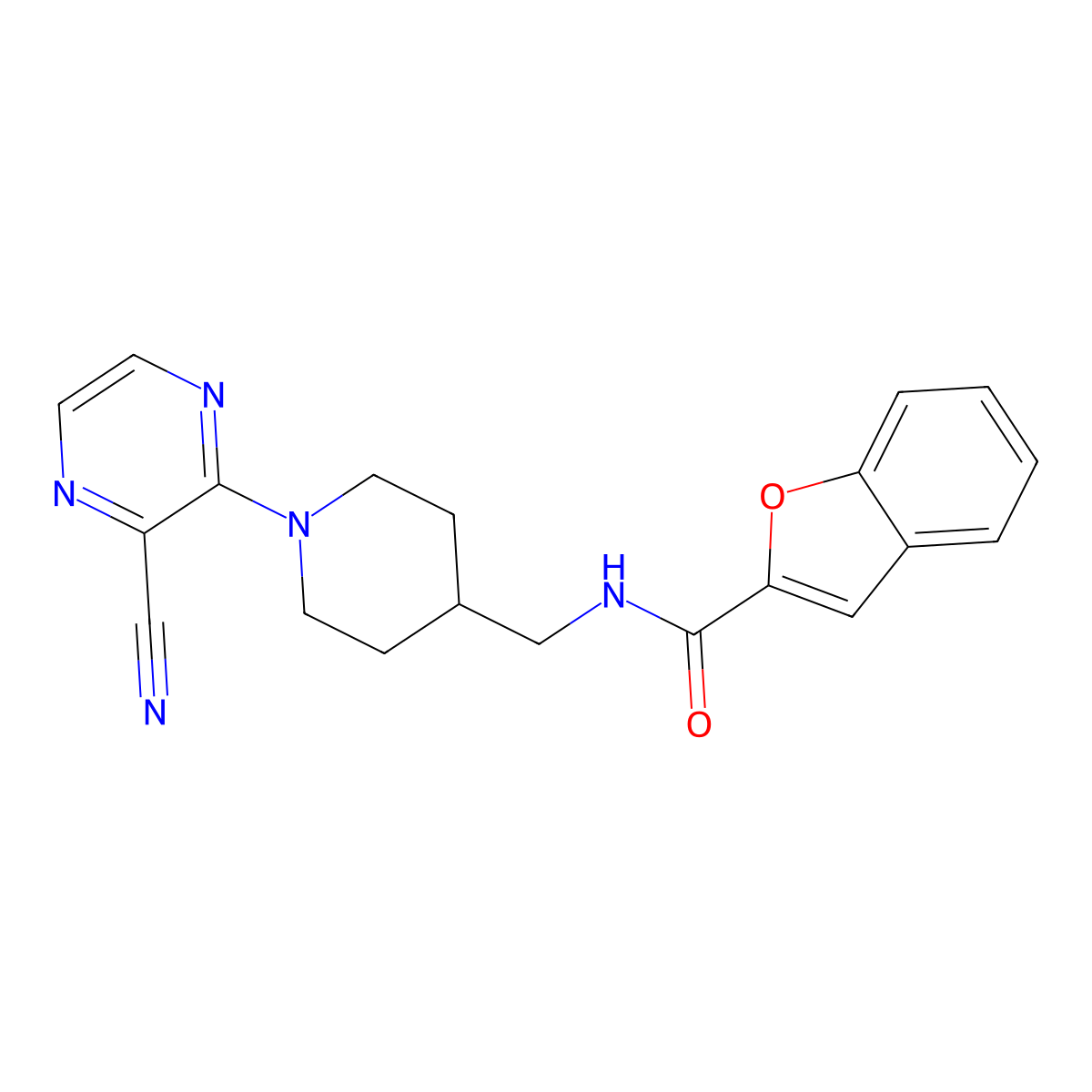 N-((1-(3-cyanopyrazin-2-yl)piperidin-4-yl)methyl)benzofuran-2-carboxamide molecular structure, CAS 1797575-73-5