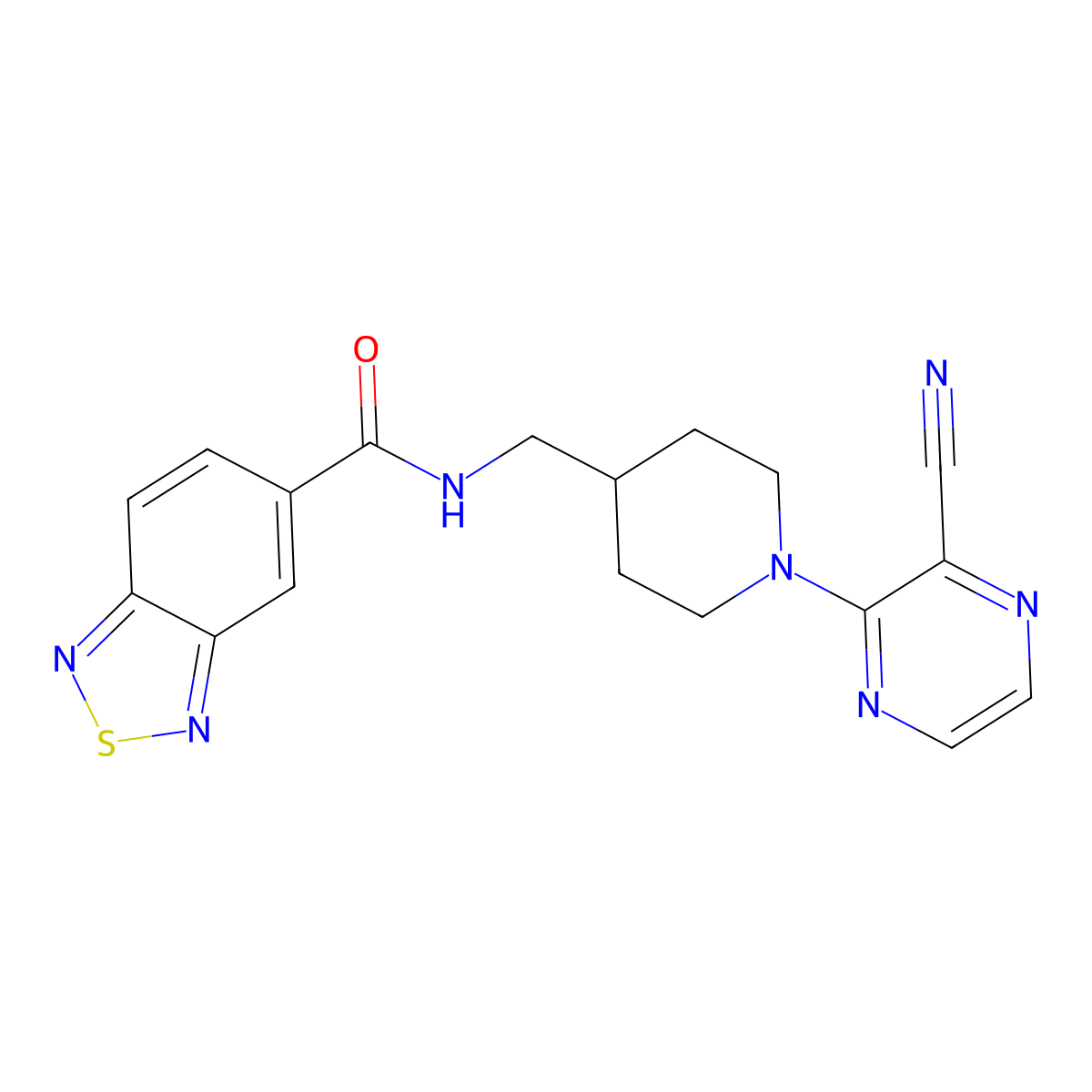 N-((1-(3-cyanopyrazin-2-yl)piperidin-4-yl)methyl)benzo[c][1,2,5]thiadiazole-5-carboxamide molecular structure, CAS 1797575-87-1