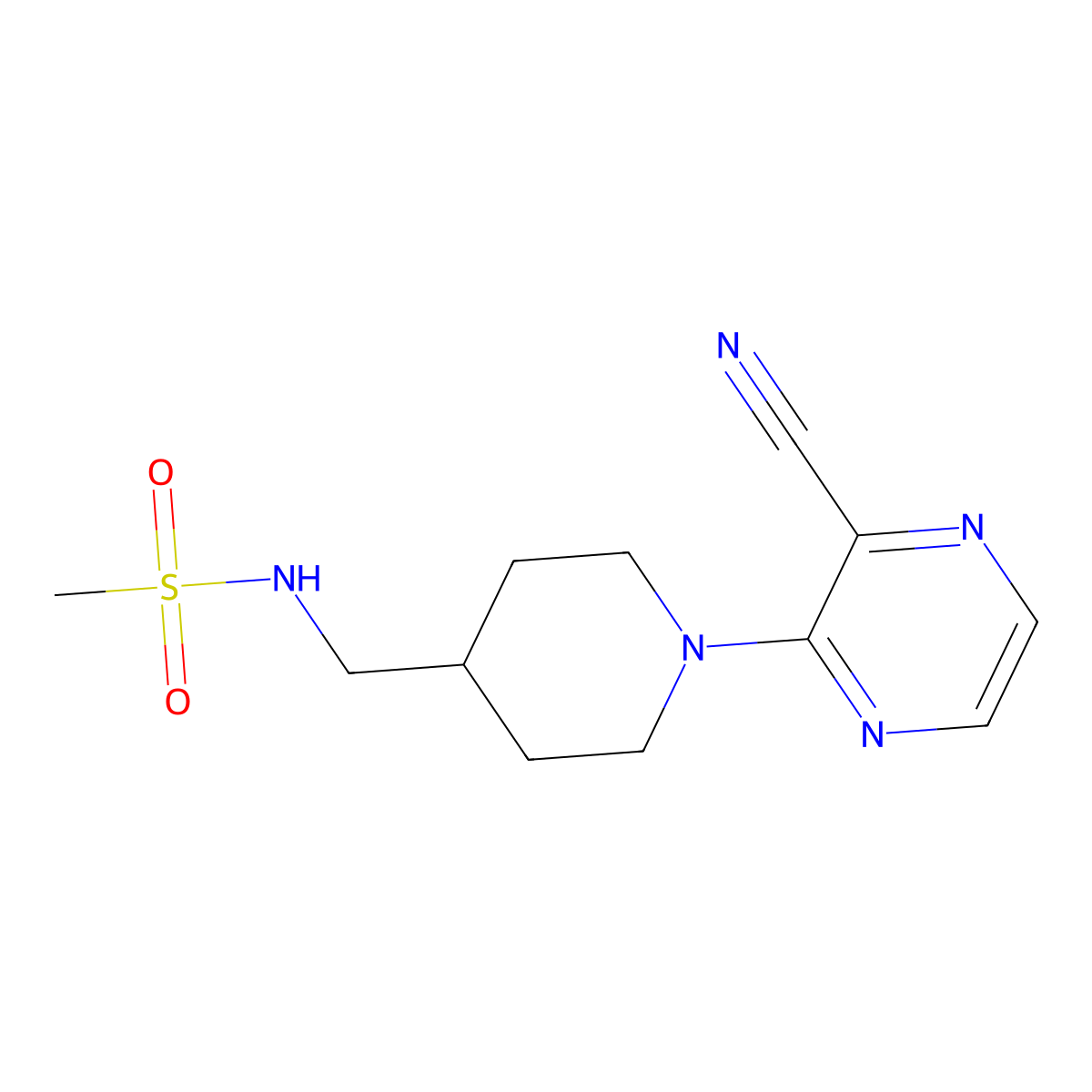 N-((1-(3-cyanopyrazin-2-yl)piperidin-4-yl)methyl)methanesulfonamide molecular structure, CAS 1797576-18-1