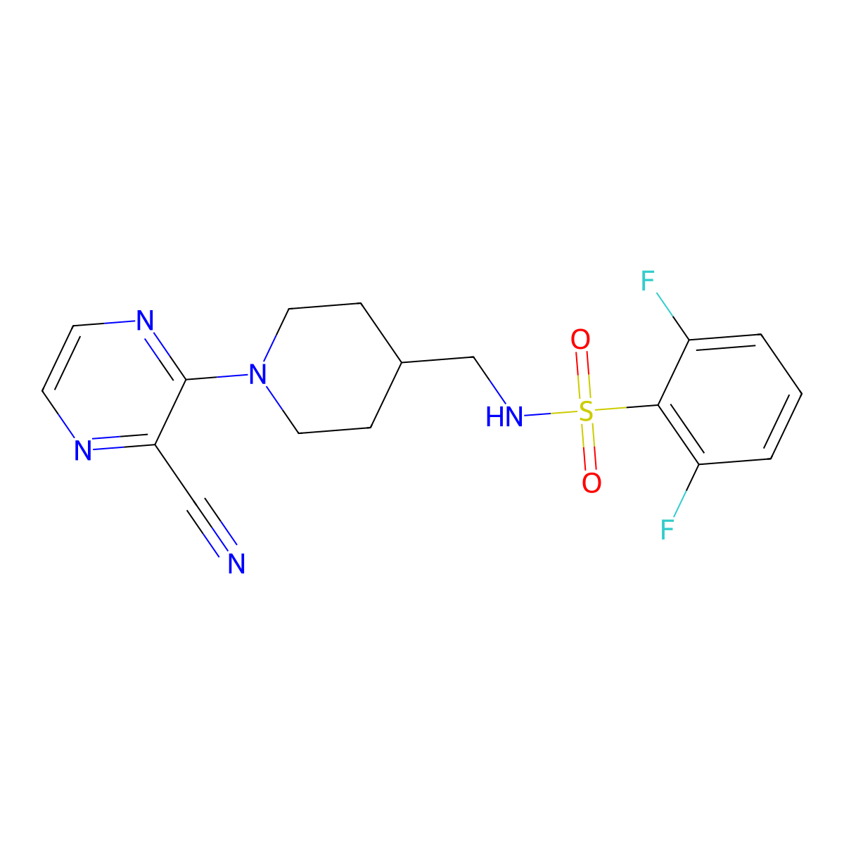 N-((1-(3-cyanopyrazin-2-yl)piperidin-4-yl)methyl)-2,6-difluorobenzenesulfonamide molecular structure, CAS 1797576-42-1