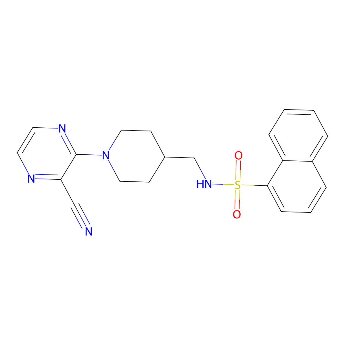 N-((1-(3-cyanopyrazin-2-yl)piperidin-4-yl)methyl)naphthalene-1-sulfonamide molecular structure, CAS 1797576-47-6