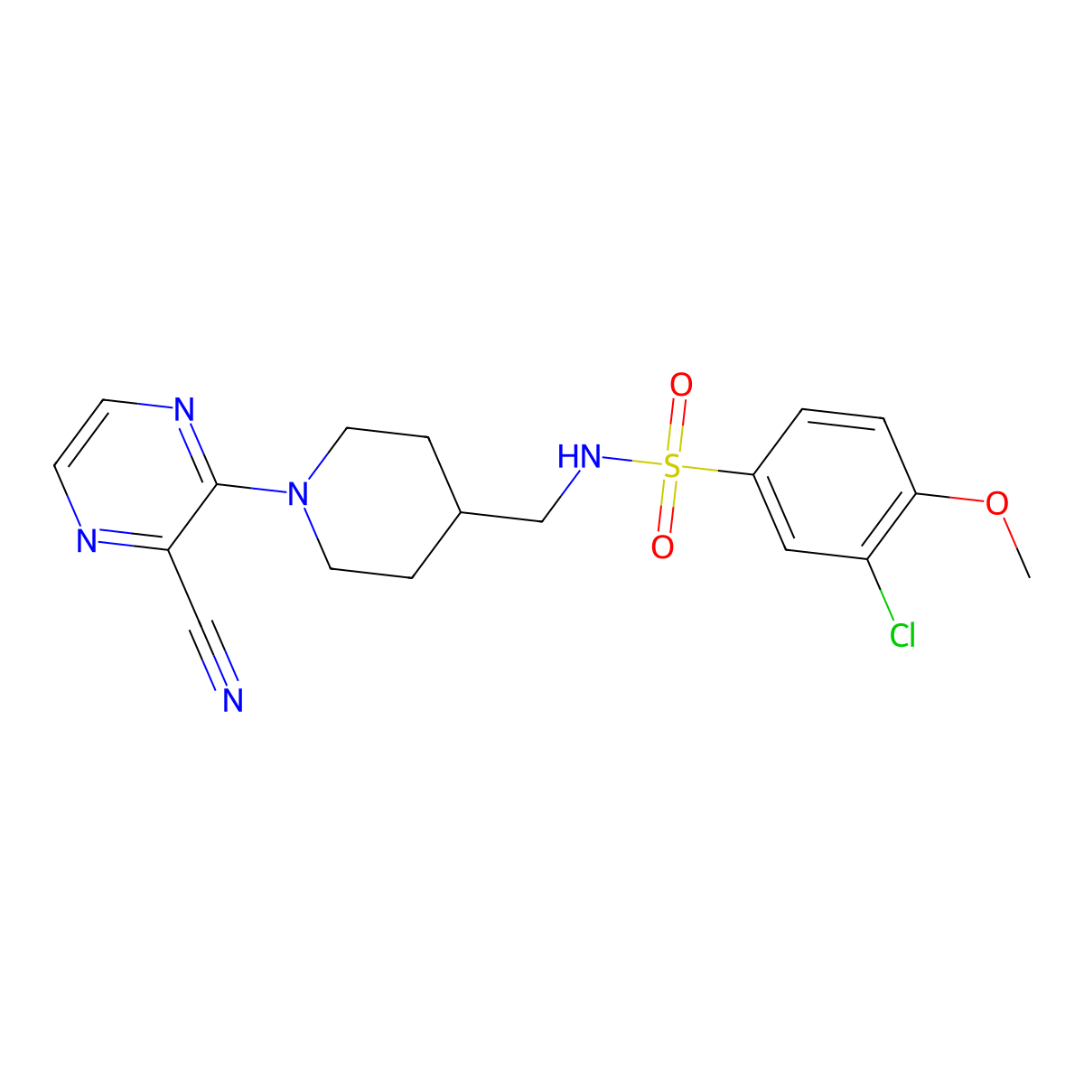 3-chloro-N-((1-(3-cyanopyrazin-2-yl)piperidin-4-yl)methyl)-4-methoxybenzenesulfonamide molecular structure, CAS 1797576-62-5