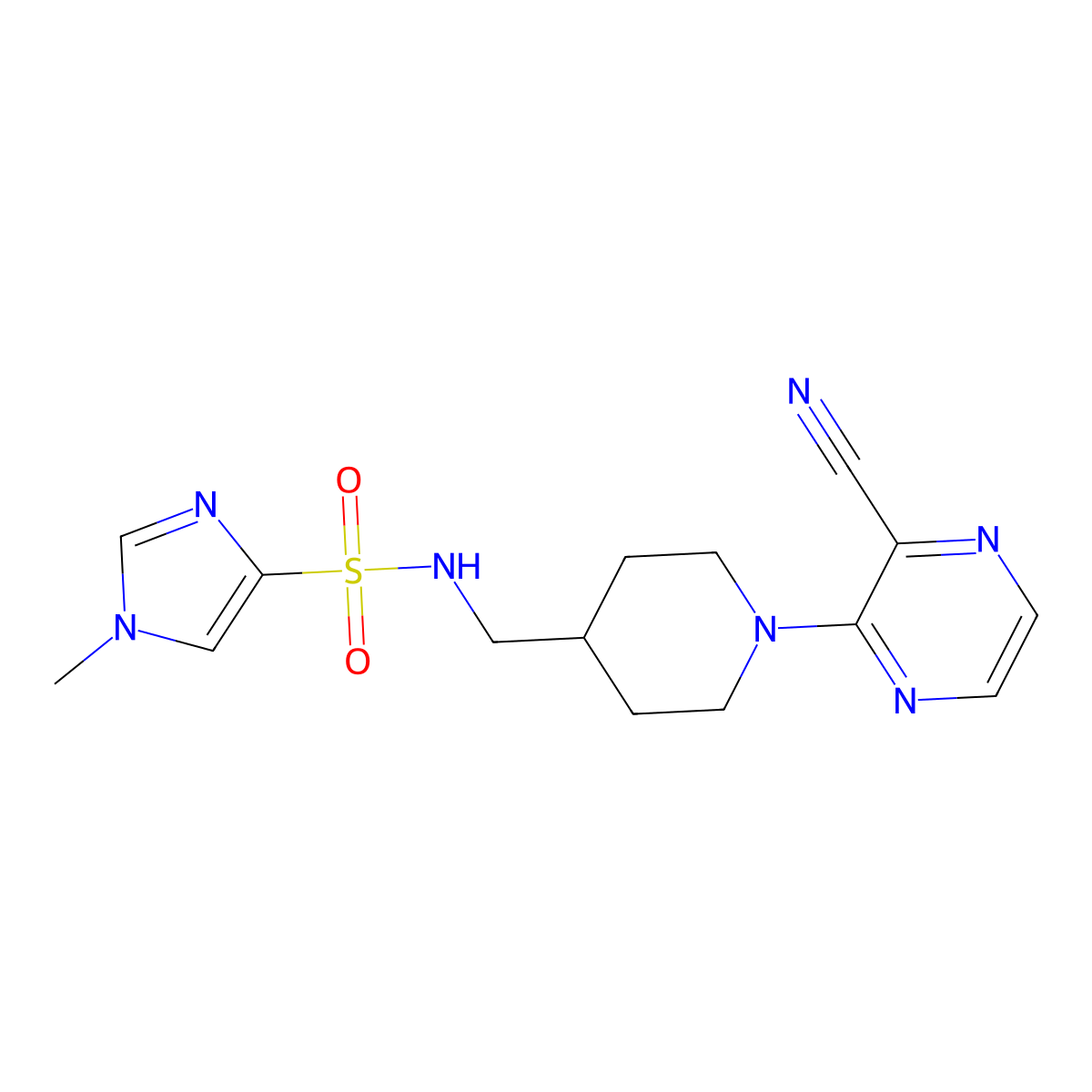 N-((1-(3-cyanopyrazin-2-yl)piperidin-4-yl)methyl)-1-methyl-1H-imidazole-4-sulfonamide molecular structure, CAS 1797576-63-6