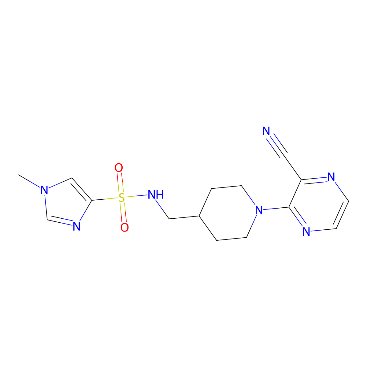 N-((1-(3-cyanopyrazin-2-yl)piperidin-4-yl)methyl)-1-methyl-1H-imidazole-4-sulfonamide molecular structure, CAS 1797576-63-6