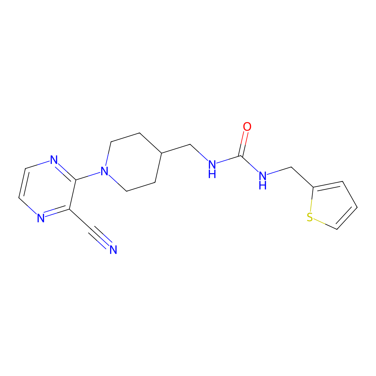 1-((1-(3-Cyanopyrazin-2-yl)piperidin-4-yl)methyl)-3-(thiophen-2-ylmethyl)urea molecular structure, CAS 1797576-89-6