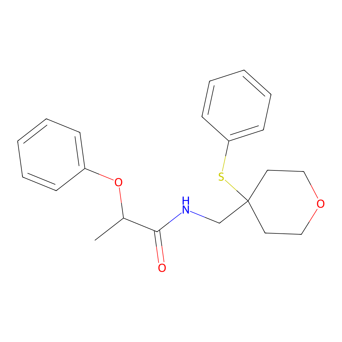 2-phenoxy-N-((4-(phenylthio)tetrahydro-2H-pyran-4-yl)methyl)propanamide molecular structure, CAS 1797577-41-3