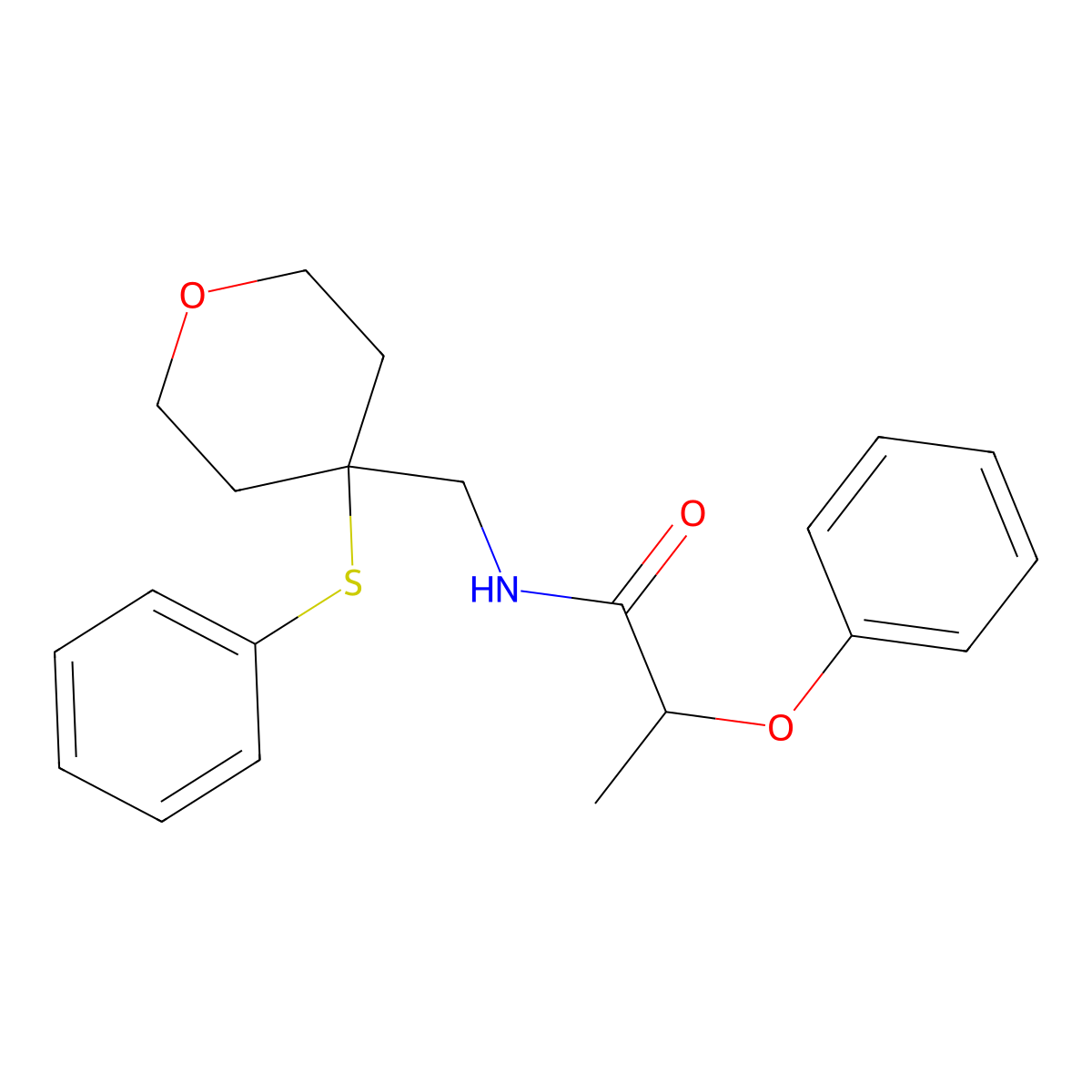 2-phenoxy-N-((4-(phenylthio)tetrahydro-2H-pyran-4-yl)methyl)propanamide molecular structure, CAS 1797577-41-3