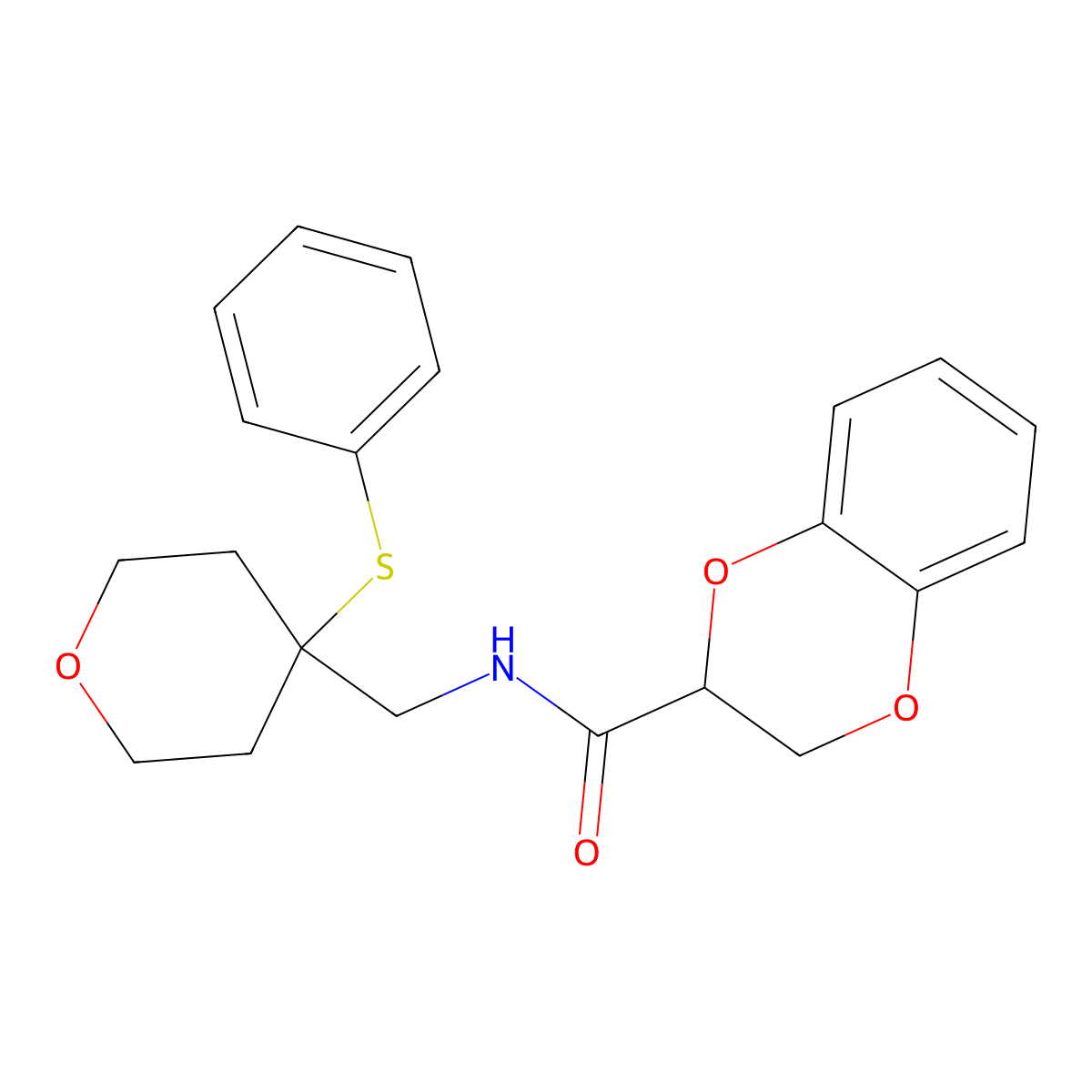 N-((4-(phenylthio)tetrahydro-2H-pyran-4-yl)methyl)-2,3-dihydrobenzo[b][1,4]dioxine-2-carboxamide molecular structure, CAS 1797577-58-2