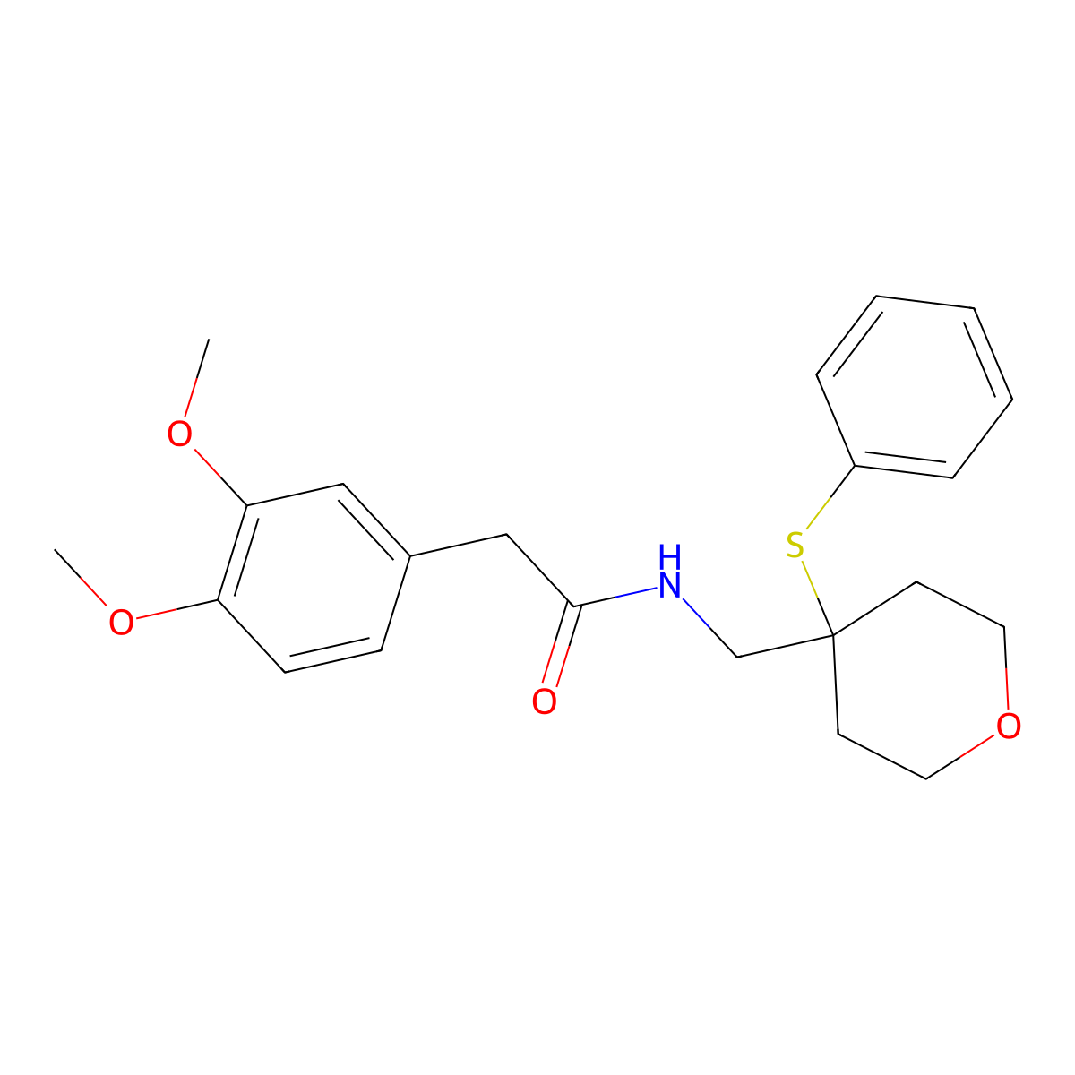 2-(3,4-dimethoxyphenyl)-N-((4-(phenylthio)tetrahydro-2H-pyran-4-yl)methyl)acetamide molecular structure, CAS 1797577-70-8