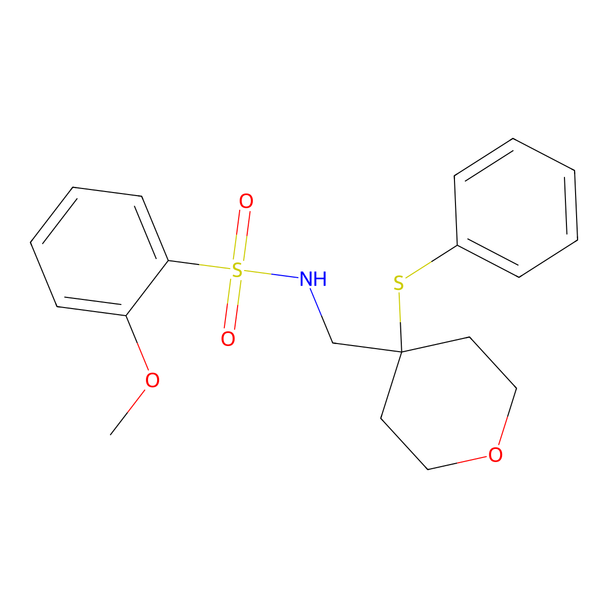 2-methoxy-N-((4-(phenylthio)tetrahydro-2H-pyran-4-yl)methyl)benzenesulfonamide molecular structure, CAS 1797577-79-7
