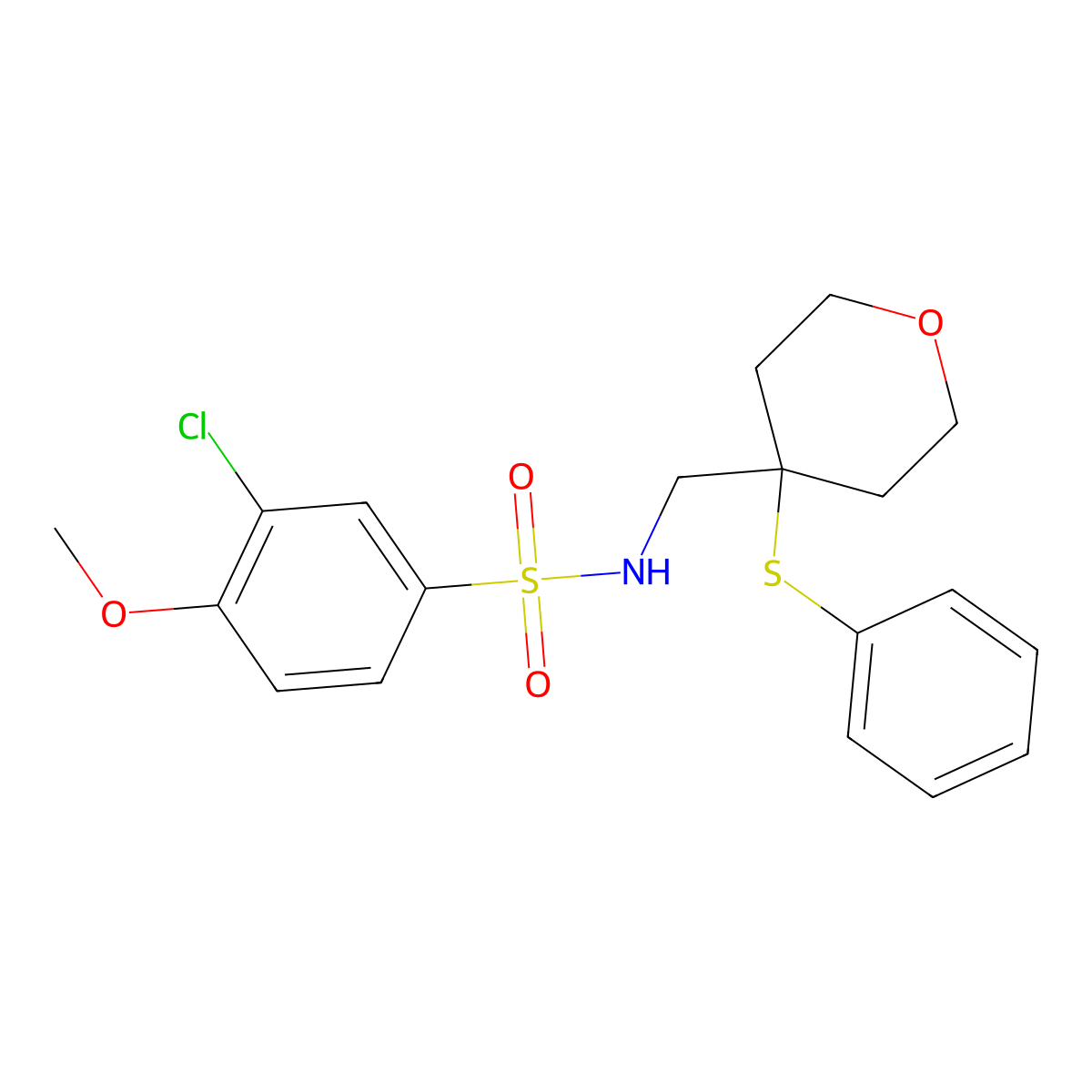 3-chloro-4-methoxy-N-((4-(phenylthio)tetrahydro-2H-pyran-4-yl)methyl)benzenesulfonamide molecular structure, CAS 1797577-87-7