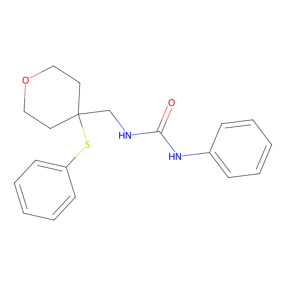 1-phenyl-3-((4-(phenylthio)tetrahydro-2H-pyran-4-yl)methyl)urea molecular structure, CAS 1797578-09-6