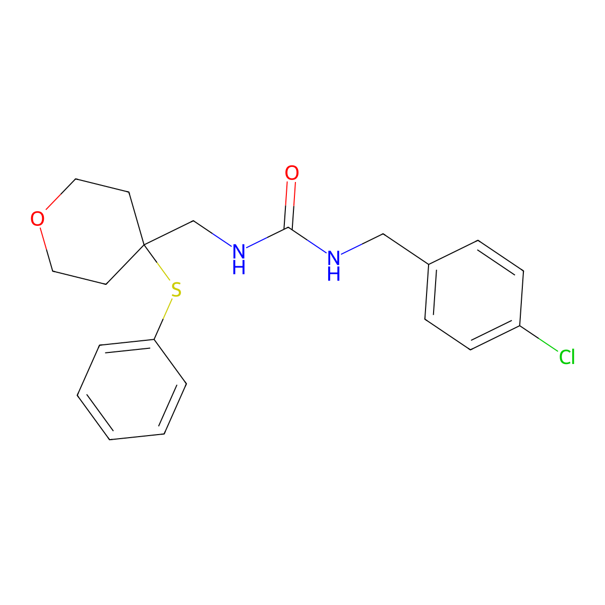 1-(4-chlorobenzyl)-3-((4-(phenylthio)tetrahydro-2H-pyran-4-yl)methyl)urea molecular structure, CAS 1797578-13-2