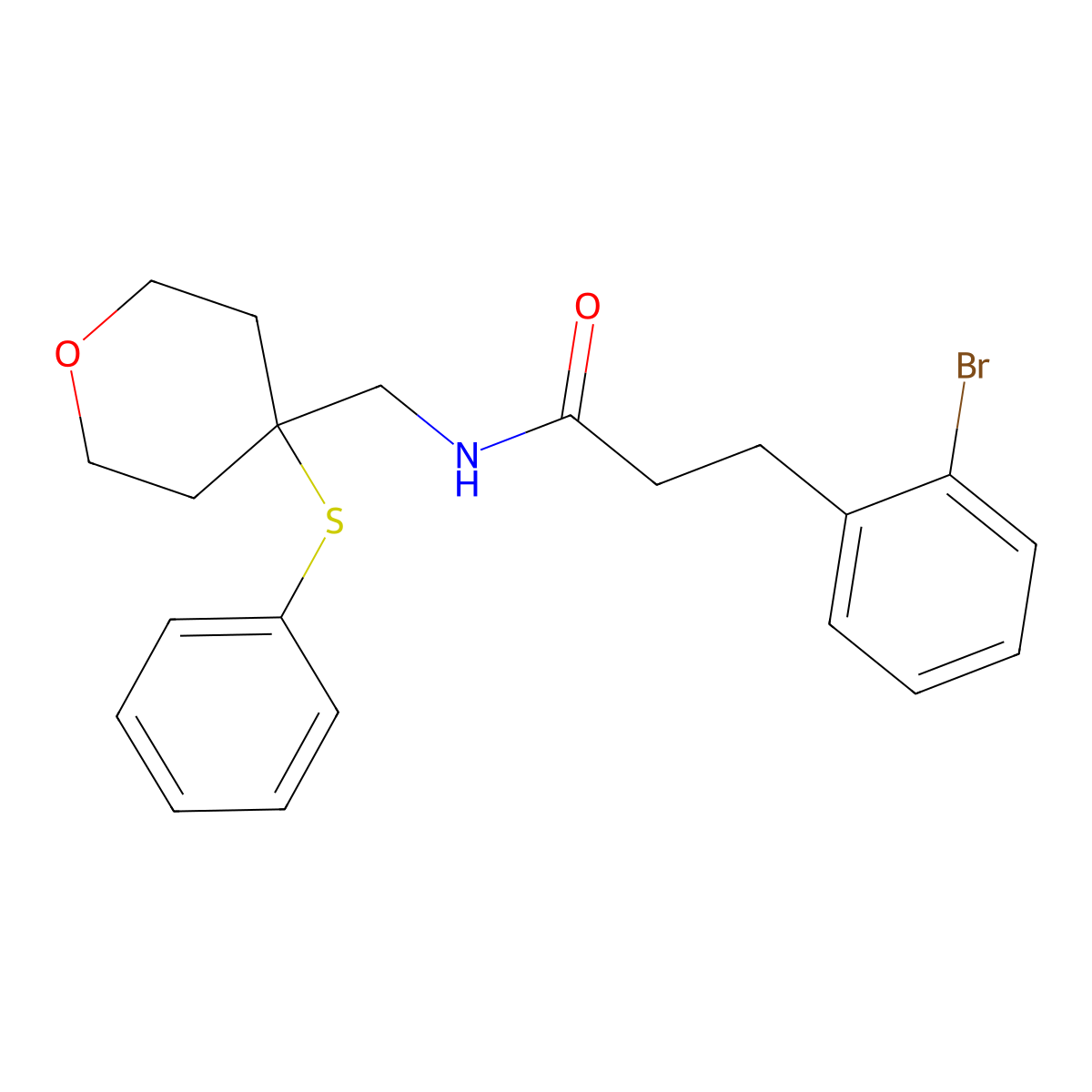 3-(2-bromophenyl)-N-((4-(phenylthio)tetrahydro-2H-pyran-4-yl)methyl)propanamide molecular structure, CAS 1797578-25-6