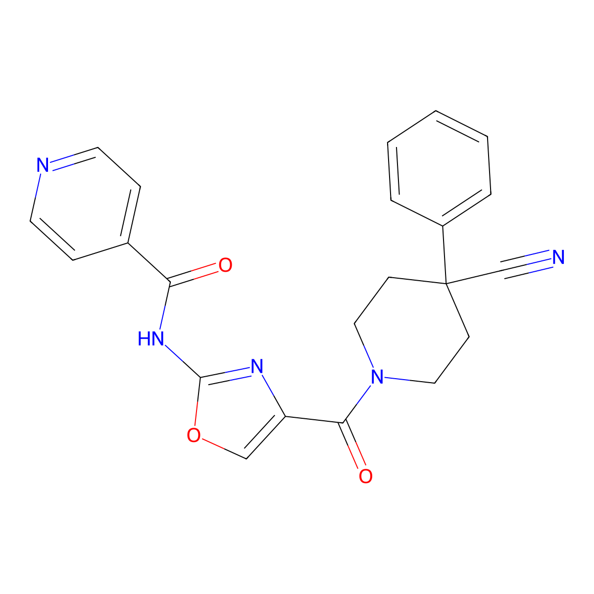 N-(4-(4-cyano-4-phenylpiperidine-1-carbonyl)oxazol-2-yl)isonicotinamide molecular structure, CAS 1797578-56-3