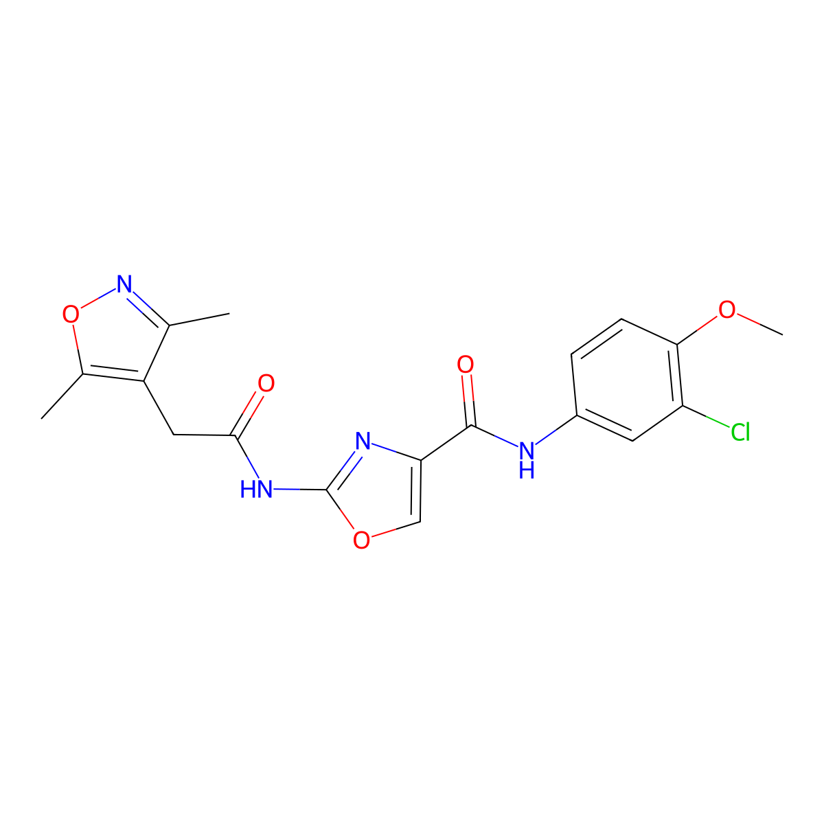 N-(3-chloro-4-methoxyphenyl)-2-(2-(3,5-dimethylisoxazol-4-yl)acetamido)oxazole-4-carboxamide molecular structure, CAS 1797578-67-6