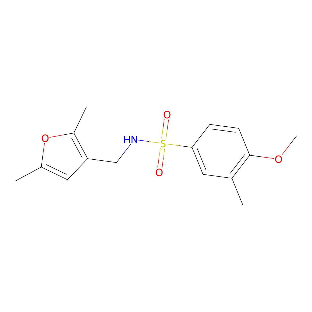 N-((2,5-dimethylfuran-3-yl)methyl)-4-methoxy-3-methylbenzenesulfonamide molecular structure, CAS 1797578-97-2